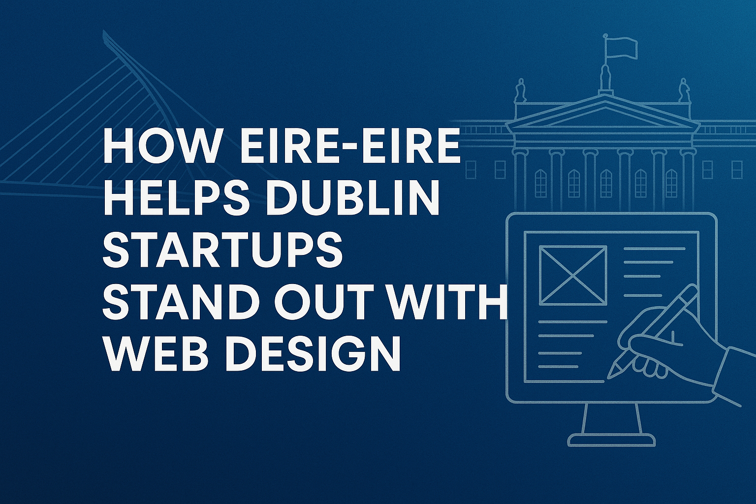 Dublin startup office with web design displayed on computer screen